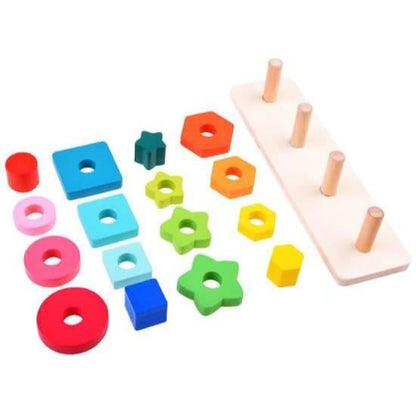 Wooden Geometrical 4 Column Play Toy Set