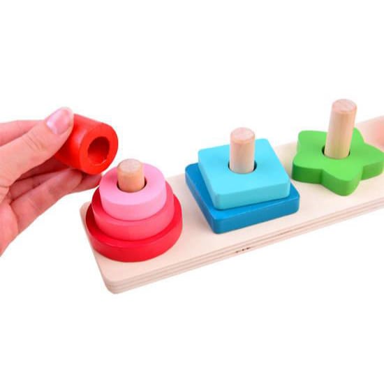 Wooden Geometrical 4 Column Play Toy Set