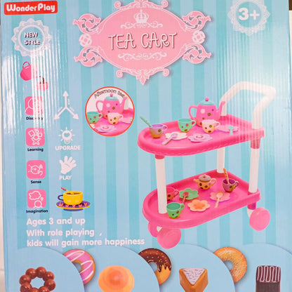 Kitchen Tea Cart Trolley With Kitchen Accessories For Kids Play and Entertainment