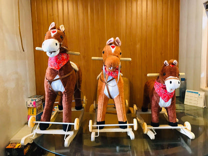 Rocking Horse Plush Ride on Toy with Adjustable Foot Stirrups and Sounds for Toddlers