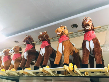 Rocking Horse Plush Ride on Toy with Adjustable Foot Stirrups and Sounds for Toddlers