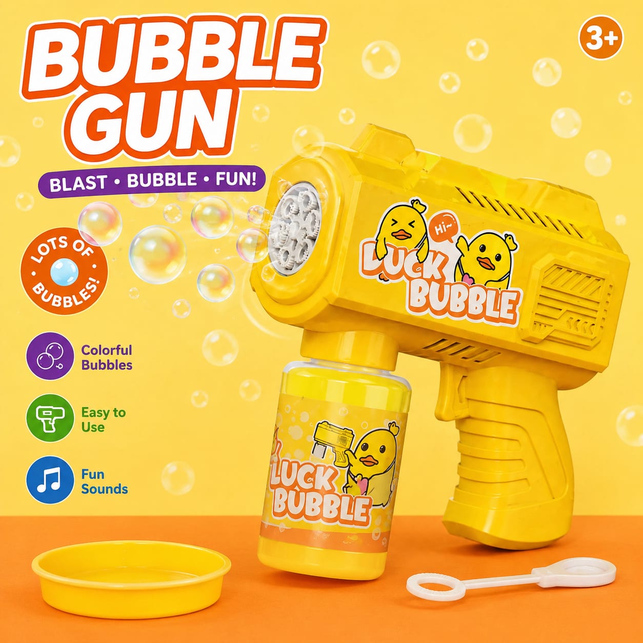 Automatic Duck Bubble Gun with LED Lights, Sound Effects & Bubble Solution