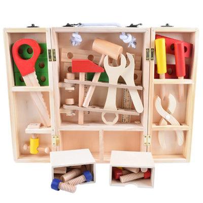 Wooden Toolbox Premium Quality Pretend Play Set Educational Montessori Toys Nut Disassembly Screw Assembly Simulation Repair Carpenter Tool