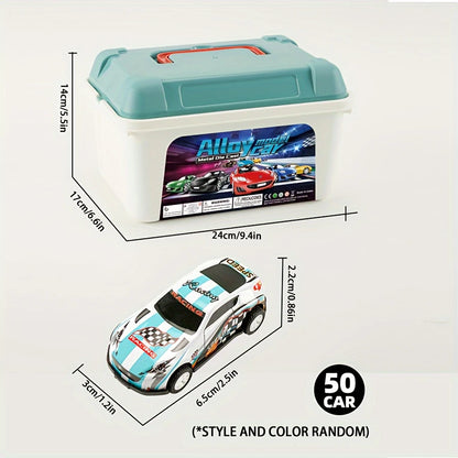 20/30/50pcs Metal Toy Car Set with Ramp Function and Storage Box