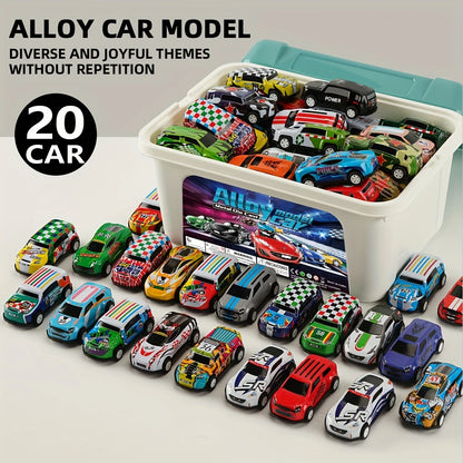 20/30/50pcs Metal Toy Car Set with Ramp Function and Storage Box