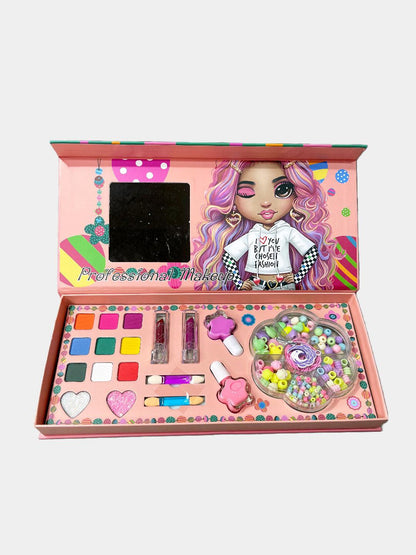 Fashion Gifts Kid Makeup Set Nail Polish And DIY Beads Kits 2 in 1 Girl Toys For Child Pretend Play