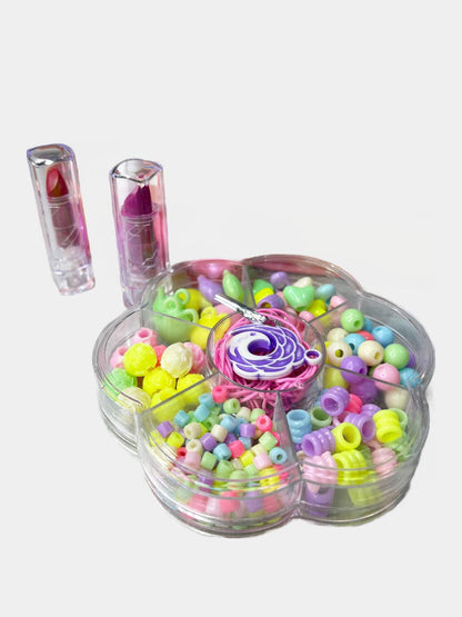 Fashion Gifts Kid Makeup Set Nail Polish And DIY Beads Kits 2 in 1 Girl Toys For Child Pretend Play
