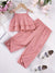 2pcs Baby's Solid Color Textured Cami Top + Casual Wide Leg Pants