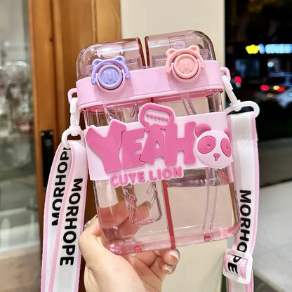 Cute Large Capacity Double Chamber Water Bottle with Straw (Pre-Order)