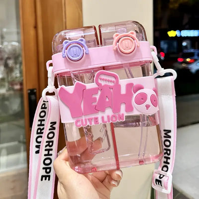 Cute Large Capacity Double Chamber Water Bottle with Straw (Pre-Order)