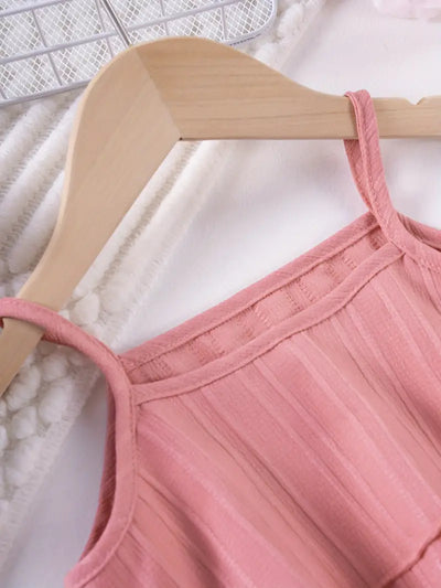 2pcs Baby's Solid Color Textured Cami Top + Casual Wide Leg Pants