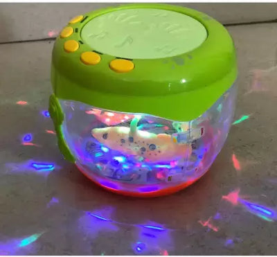 Joy Bukket Fish Musical Rotating Merry-go-Round Flashing Drum Set for Kids with 3D Lights  (Multicolor)