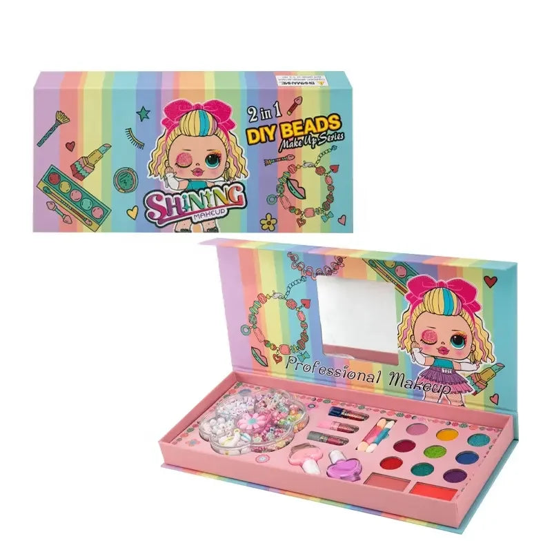 Fashion Gifts Kid Makeup Set Nail Polish And DIY Beads Kits 2 in 1 Girl Toys For Child Pretend Play