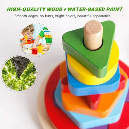 Wooden Toys Rainbow Tower Sorting Stacking Rings Building Puzzles Toys Educational Color Geometric Shape Recognition Learning