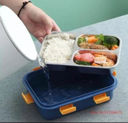 3 Compartment Bento Lunch Box, Portable 3 Grid Dividing Serving Plate