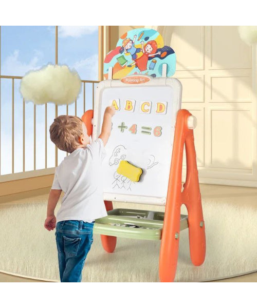 Chalkboard Double Sided Easel with Magnetic Letters and Numbers For Kids - Multi Color