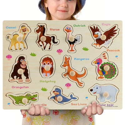 New Wooden Baby Toys Montessori Wooden Puzzle Hand Grab Board Educational Wood Puzzles
