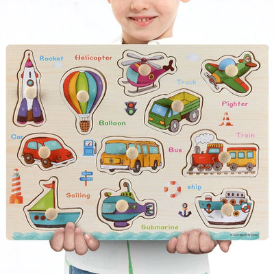 New Wooden Baby Toys Montessori Wooden Puzzle Hand Grab Board Educational Wood Puzzles