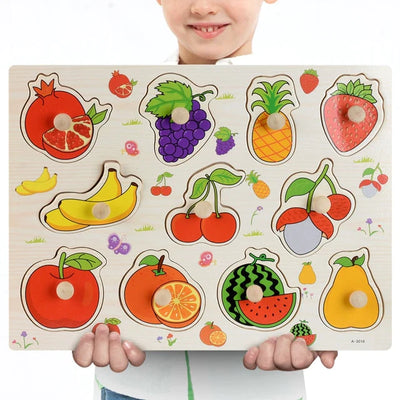 New Wooden Baby Toys Montessori Wooden Puzzle Hand Grab Board Educational Wood Puzzles
