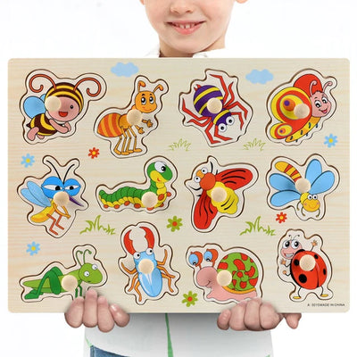 New Wooden Baby Toys Montessori Wooden Puzzle Hand Grab Board Educational Wood Puzzles
