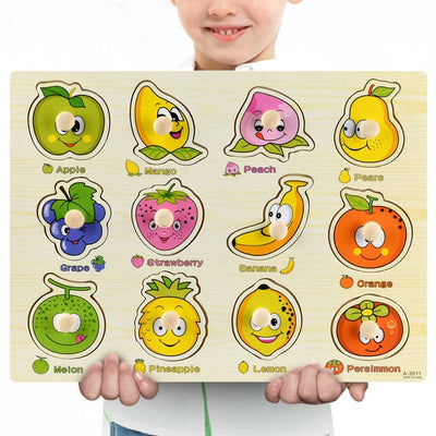 New Wooden Baby Toys Montessori Wooden Puzzle Hand Grab Board Educational Wood Puzzles