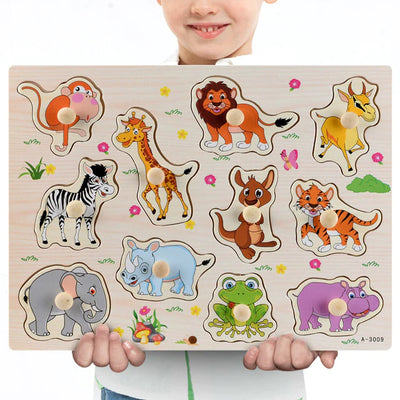 New Wooden Baby Toys Montessori Wooden Puzzle Hand Grab Board Educational Wood Puzzles