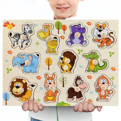 New Wooden Baby Toys Montessori Wooden Puzzle Hand Grab Board Educational Wood Puzzles