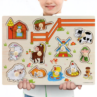 New Wooden Baby Toys Montessori Wooden Puzzle Hand Grab Board Educational Wood Puzzles