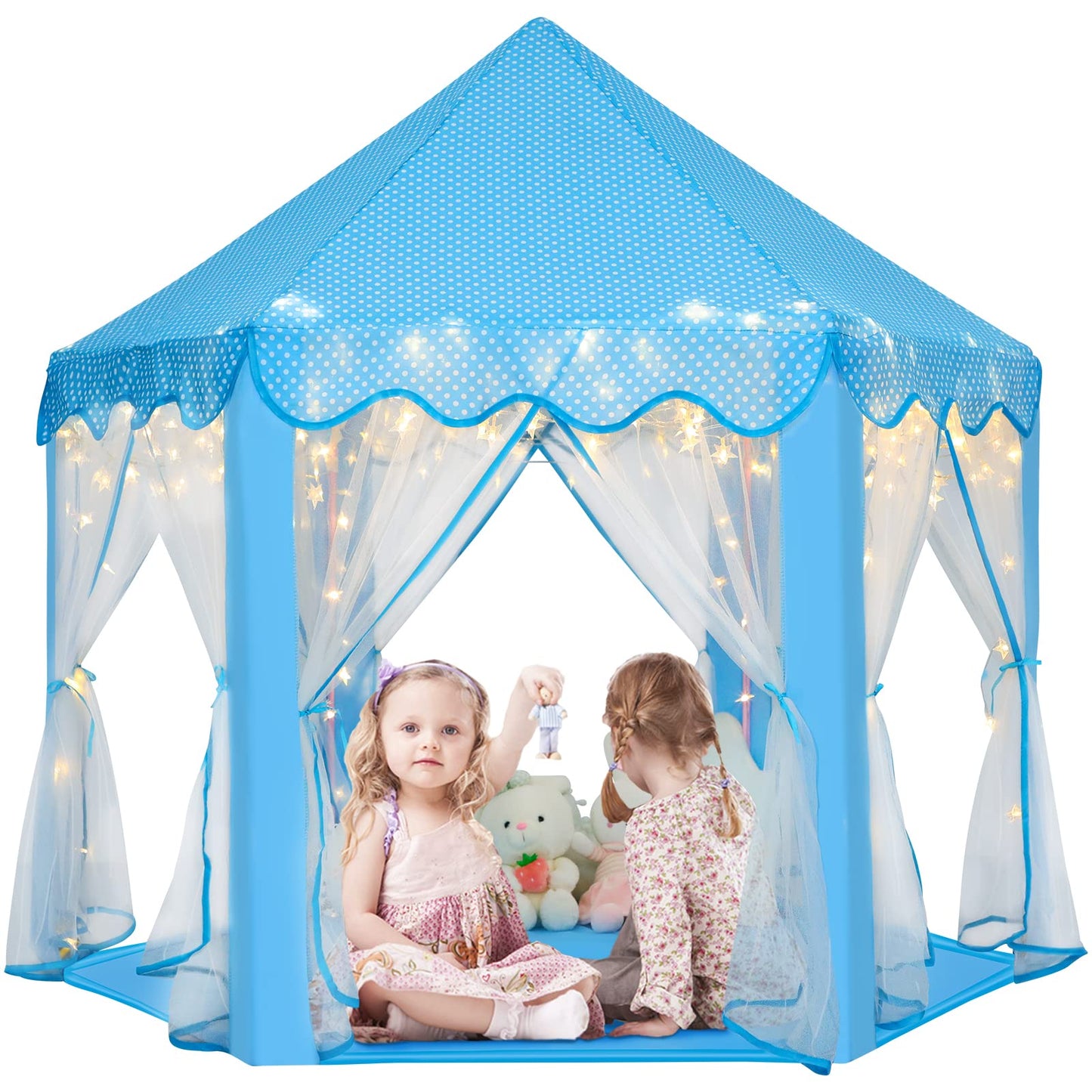 Princess Castle Play Tent with Star Light for Girls and Boys with Light, Plushie and 100 Balls