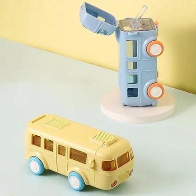 Cute Bus Portable Water Bottle Sipper With Shoulder Strap