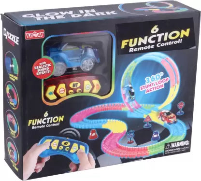 Kids Glow In Dark Flexible Tracks Car Play Set
