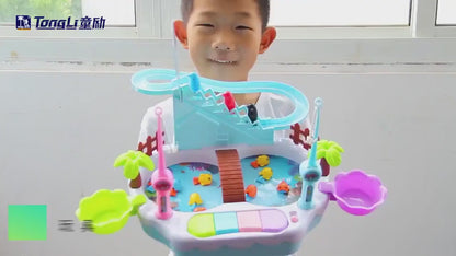 Music Light Penguin Climb Stairs Magnetic Fishing Game Toy