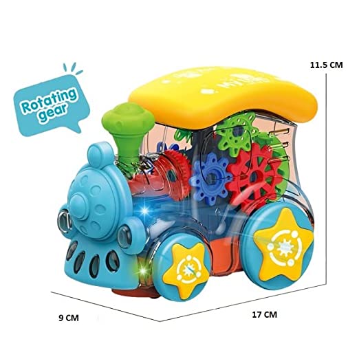 Musical Gear Light Train Engine Transparent Bump and Go Toys For Kids
