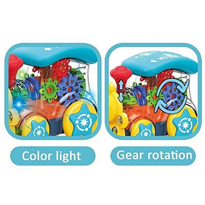 Musical Gear Light Train Engine Transparent Bump and Go Toys For Kids