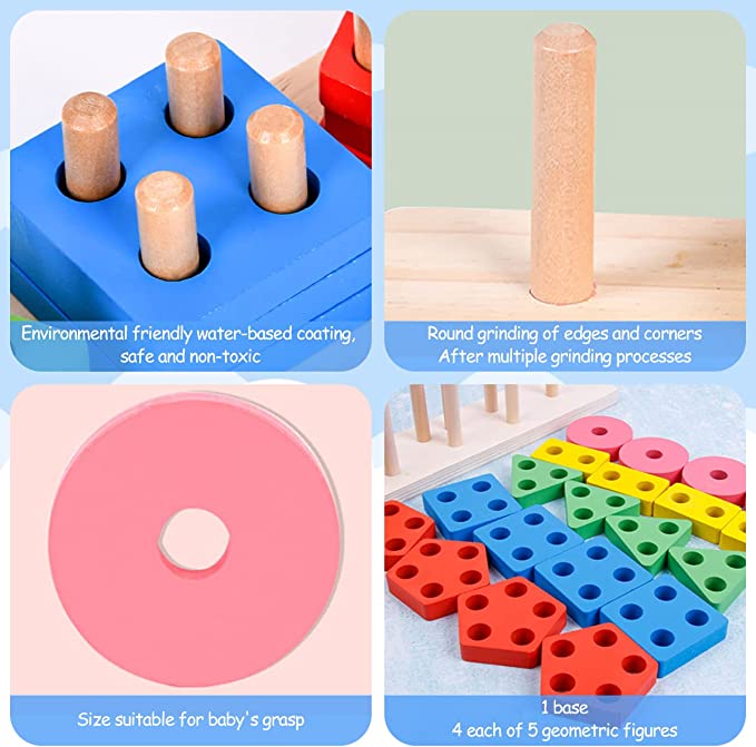 Wooden Sorting Stacking Toys, Shape Color Recognition Blocks Matching
