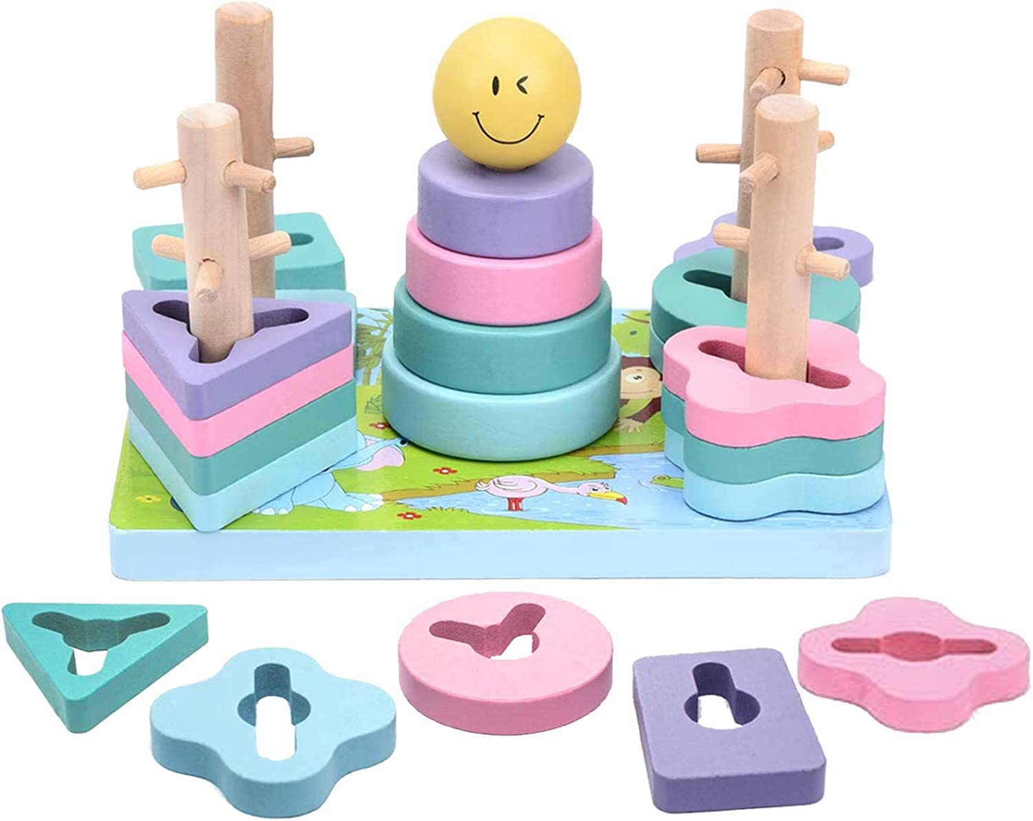 Multifunction Stacking Wooden Game For Early Education Of Kids And Toddlers