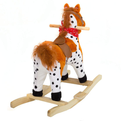 Rocking Horse Plush Ride on Toy with Adjustable Foot Stirrups and Sounds for Toddlers
