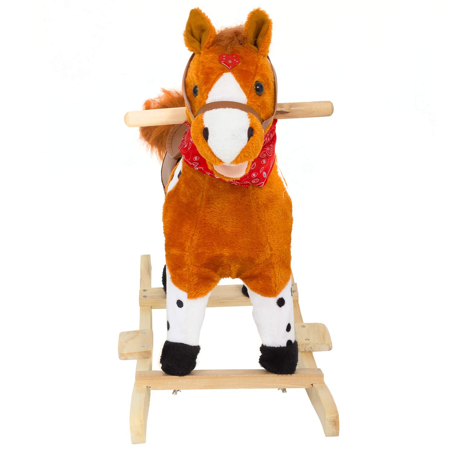 Rocking Horse Plush Ride on Toy with Adjustable Foot Stirrups and Sounds for Toddlers