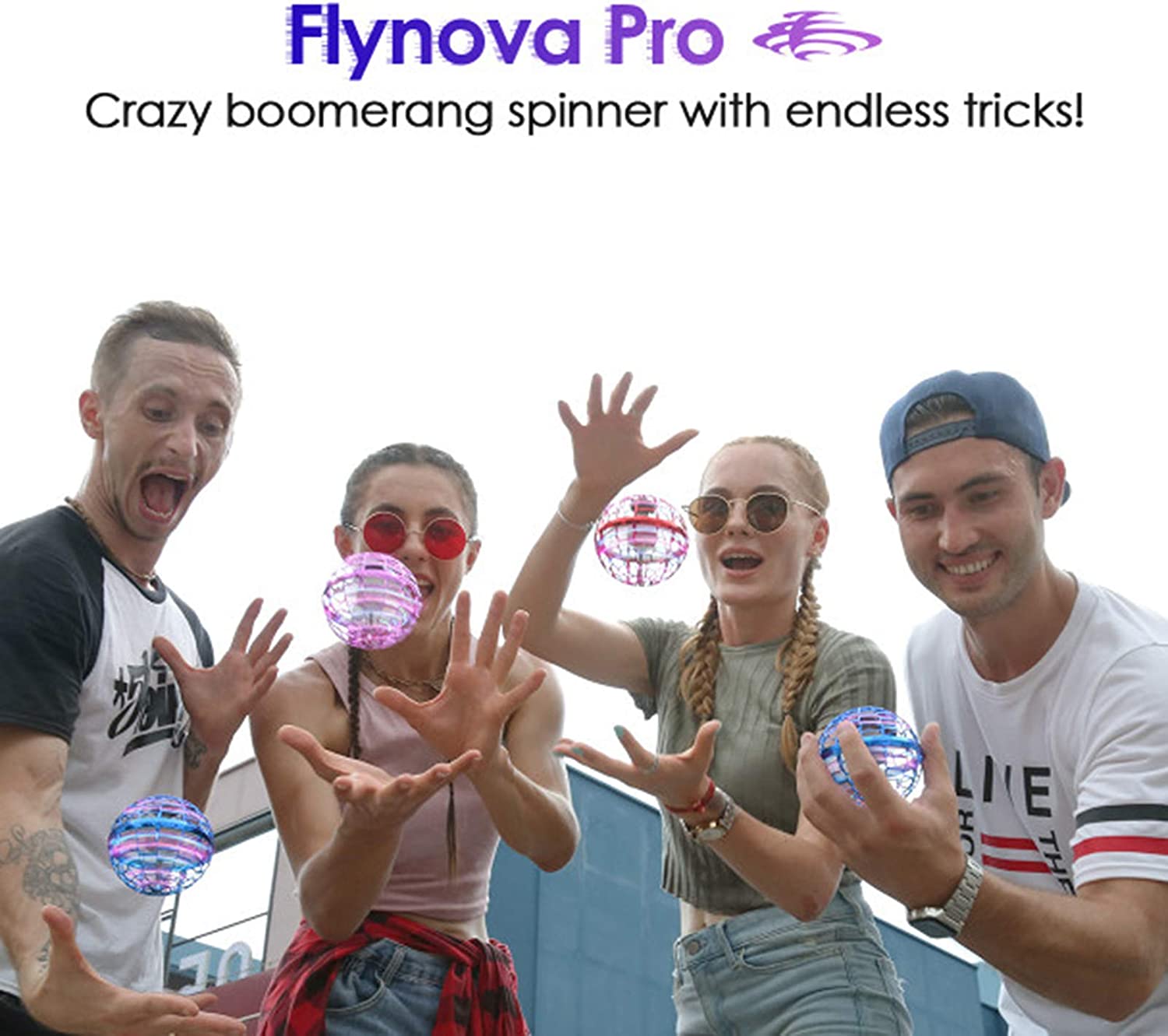 Flynova Pro Flying Ball Boomerang Spinner Dynamic RGB Lights Double Pass