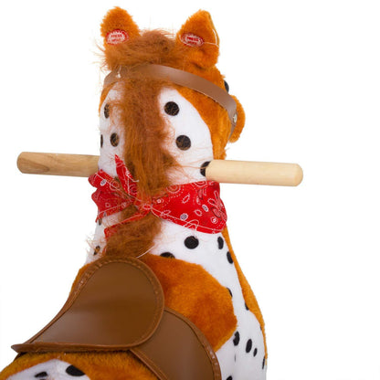 Rocking Horse Plush Ride on Toy with Adjustable Foot Stirrups and Sounds for Toddlers