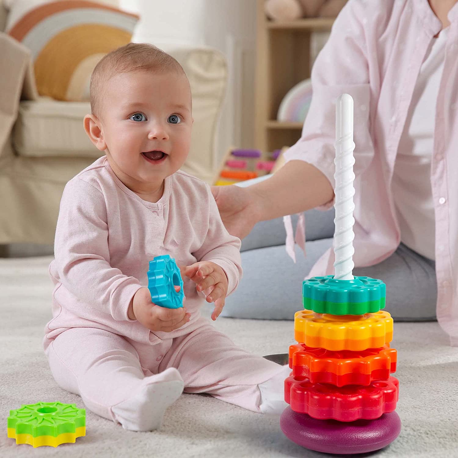 Rainbow Stacking Tower Spinning Multicolored Wheel Toy For Children Education