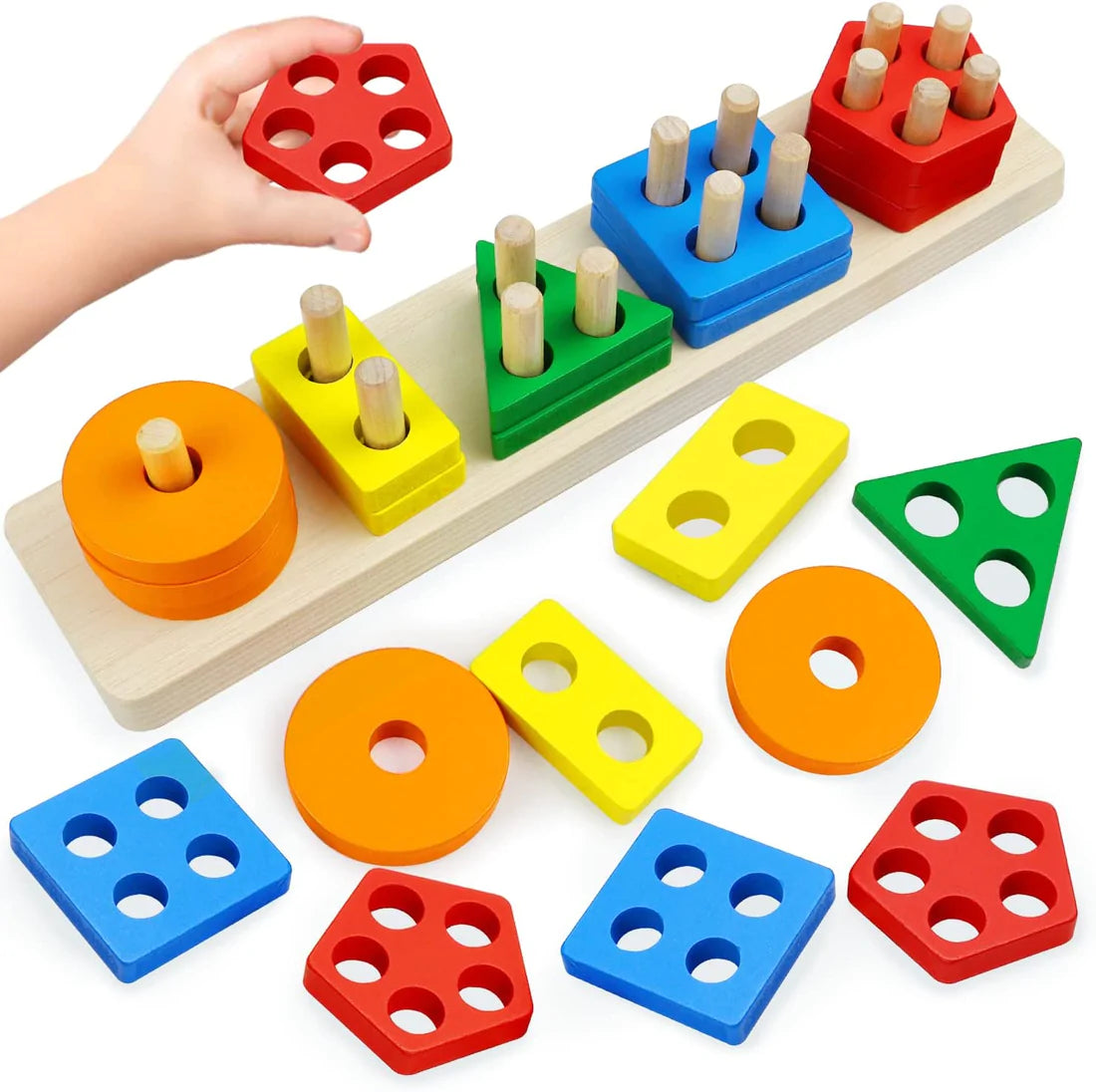 Block Color Sorting Toy Wooden Sorting Stacking Toys, Shape Color Recognition Blocks Matching ...