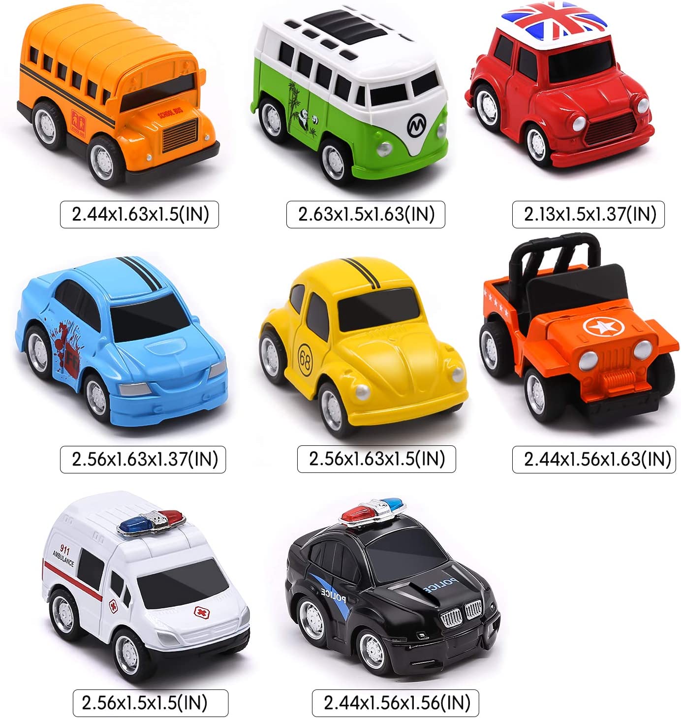 Die-cast Alloy Toy Vehicles Friction Powered Toy Monster Trucks, Buses, and Cars for Toddlers & Boys