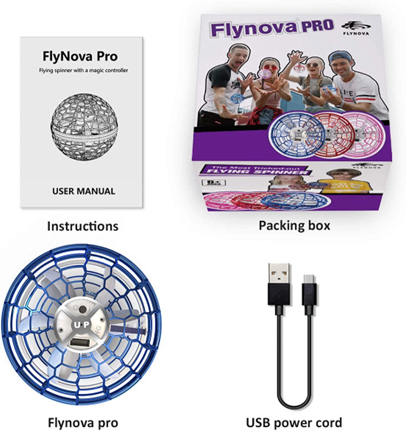 Flynova Pro Flying Ball Boomerang Spinner Dynamic RGB Lights Double Pass