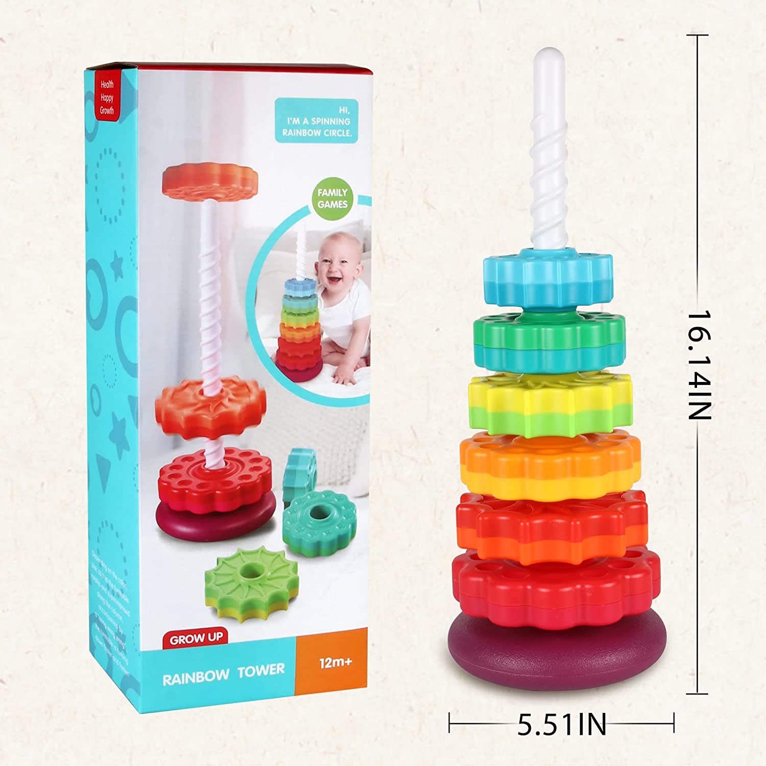 Rainbow Stacking Tower Spinning Multicolored Wheel Toy For Children Education