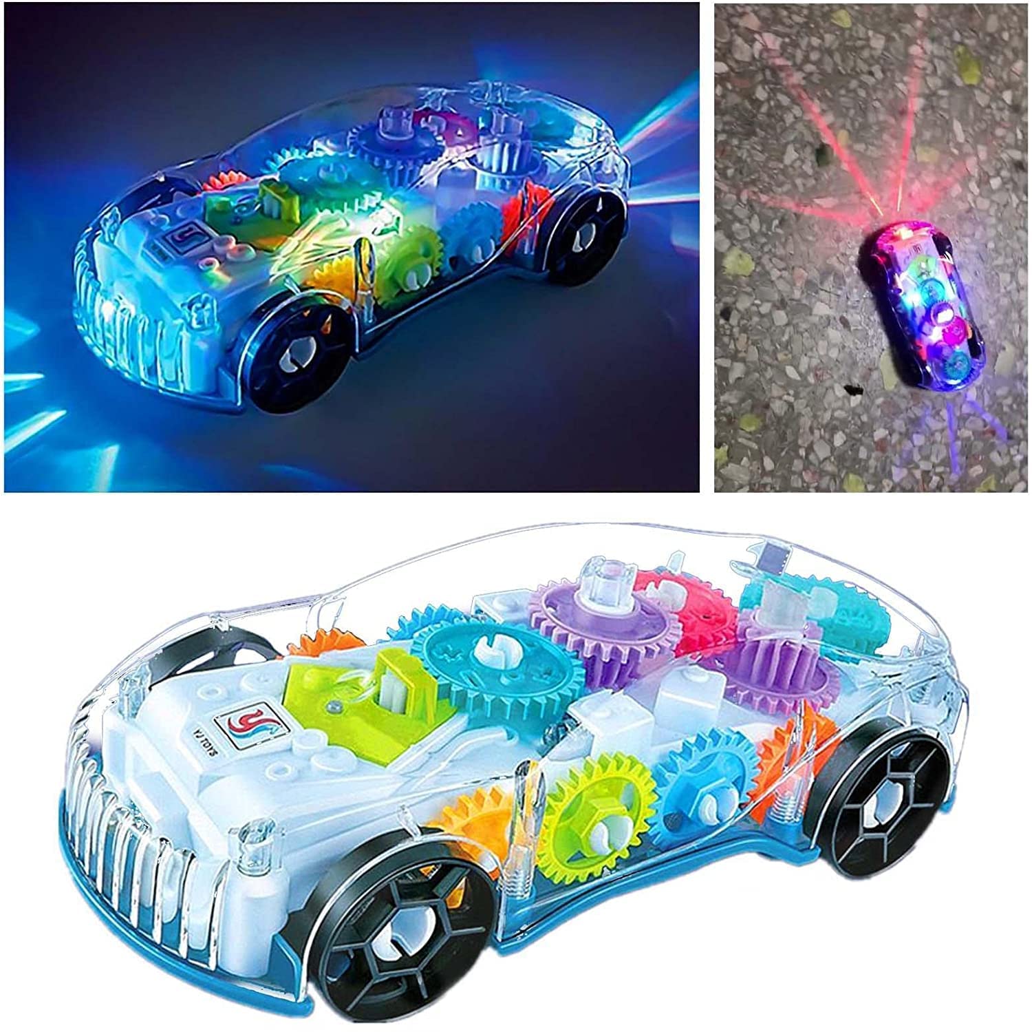 Transparent Gear Simulation Mechanical Sound and Light Car Toy for Boys and Girls