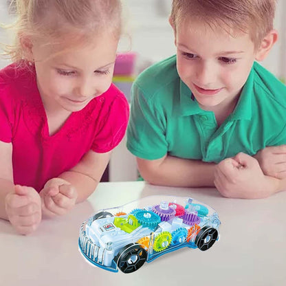 Transparent Gear Simulation Mechanical Sound and Light Car Toy for Boys and Girls