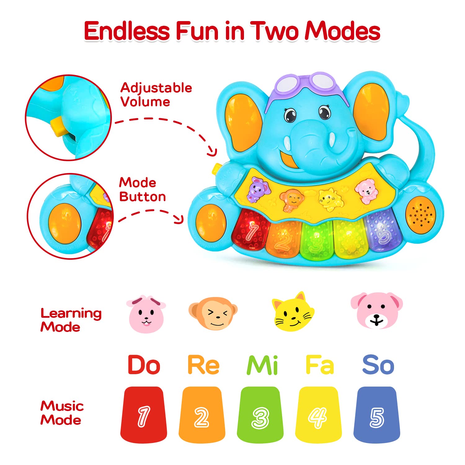 Elephant Baby Piano Toys With music and Lights For Toddlers