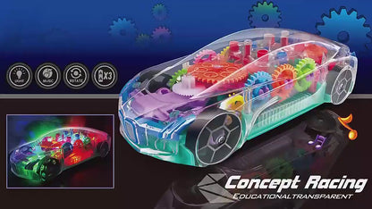 Transparent Gear Simulation Mechanical Sound and Light Car Toy for Boys and Girls
