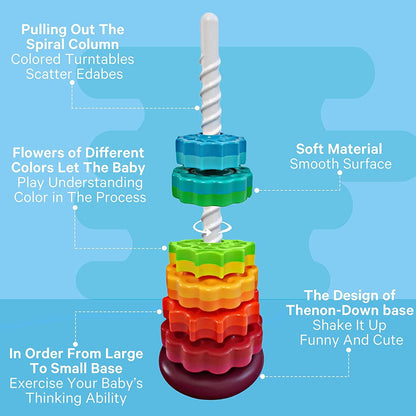 Rainbow Stacking Tower Spinning Multicolored Wheel Toy For Children Education